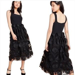 Anthropologie Black Formal Dress with Floral Appliqué Skirt